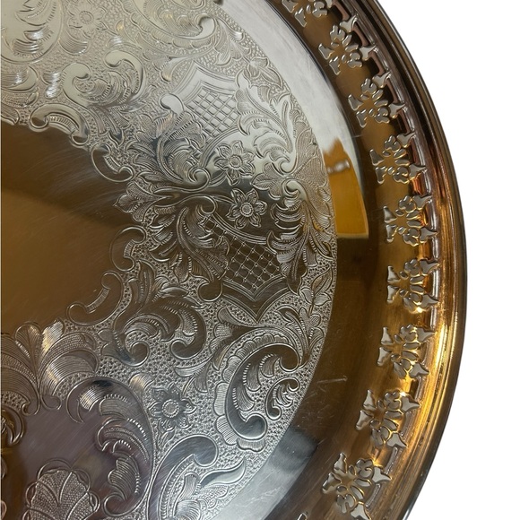 Vtg Silverplate Platter 13.5” Round Serving Plate Vanity Tray Primrose Silver - Picture 7 of 8